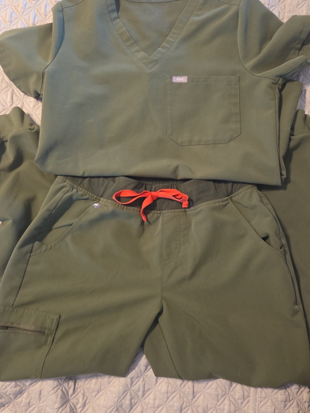 Figs Womens Olive Green Scrub Set with Red Drawstring